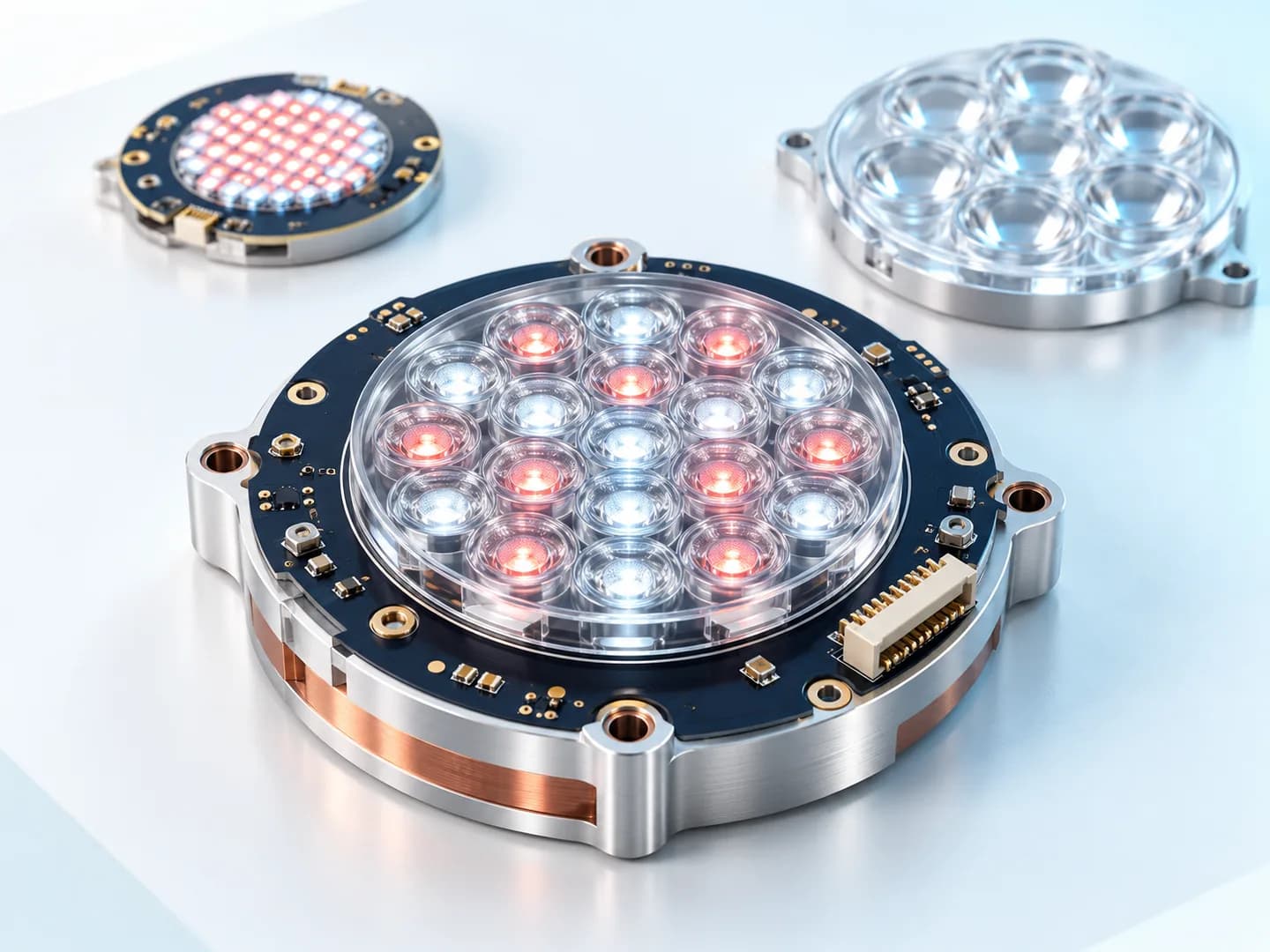 Original visualization of a custom optical-module assembly
