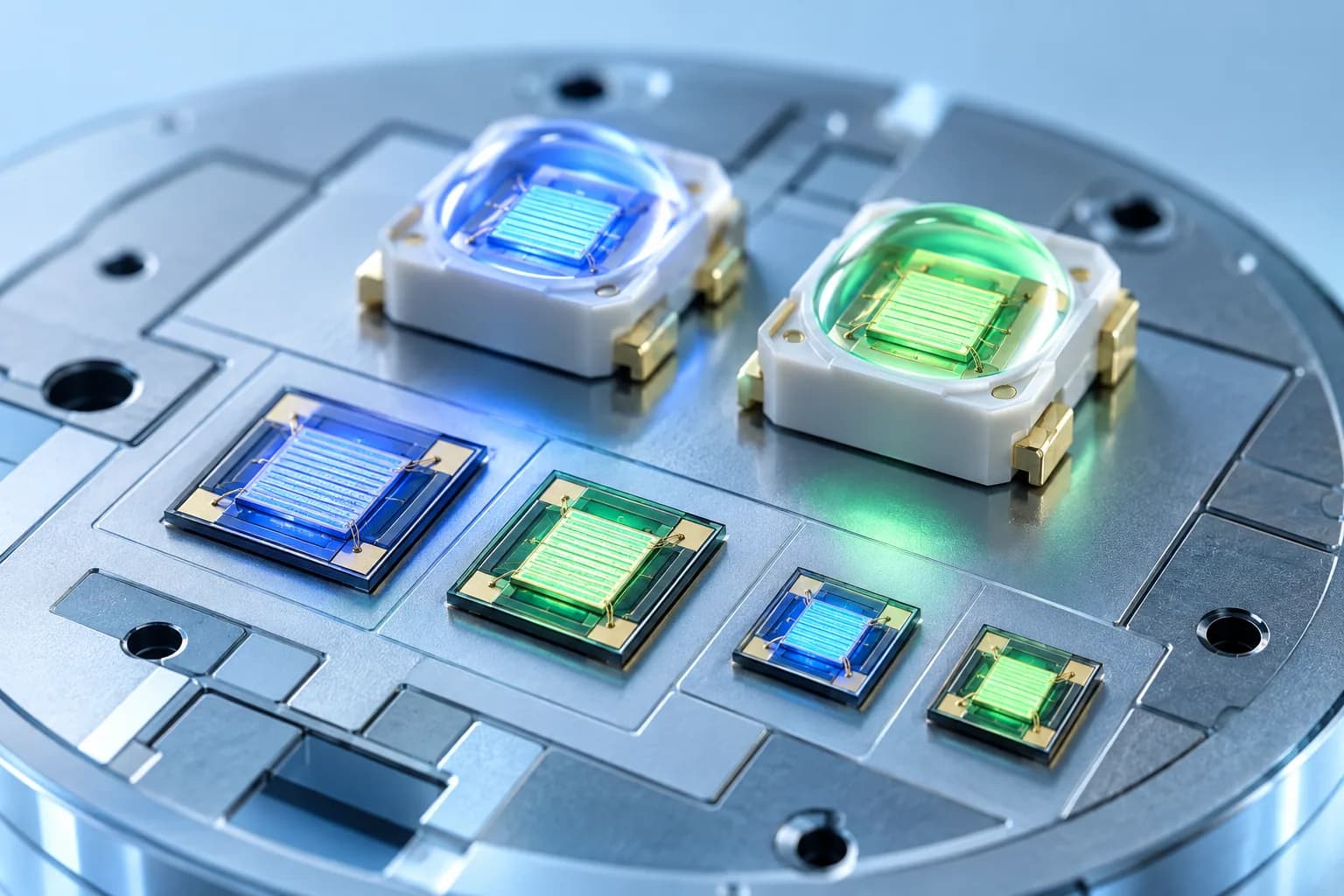 Original visualization of blue and green LED dies and packages